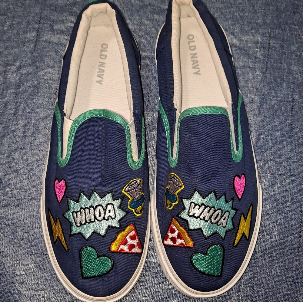 Old Navy Girls (Child's) Sneakers Size 3 Blue & White Whoa on them Multi-colored